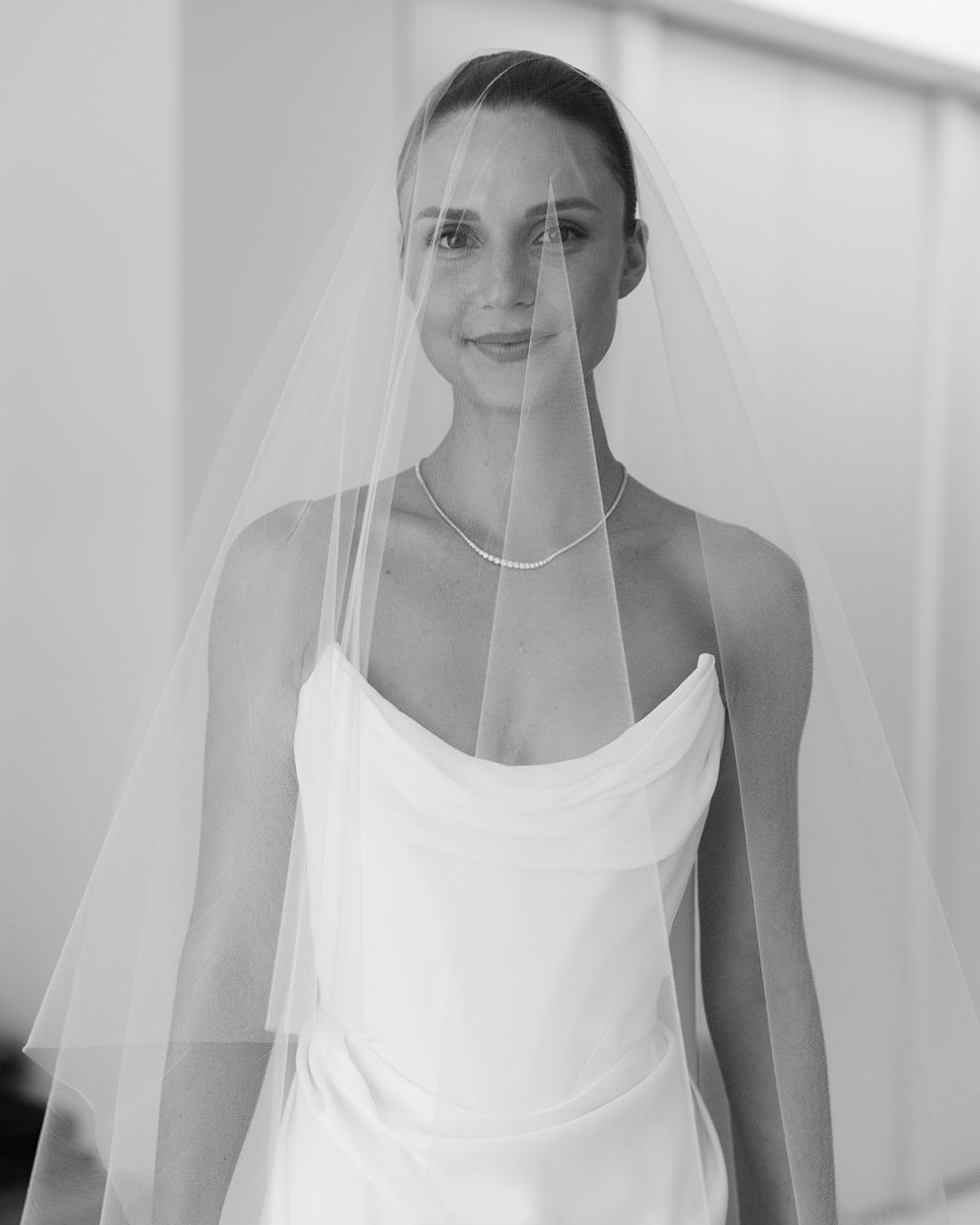Beautifully elegant black and white photo of real bride